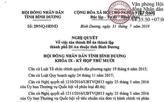 HĐND Tỉnh Bình Dương chính thức phê duyệt đề án thành lập thành phố Dĩ An